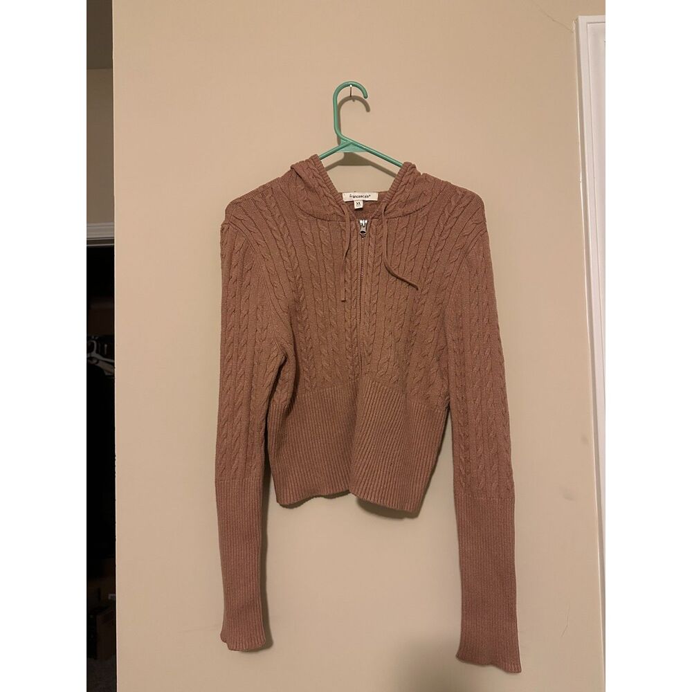 Francesca’s Cable Knit Full-Zip Hooded Sweater